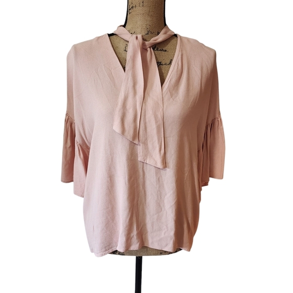 Zara Woman Pale Pink Tie Front Relaxed Blouse - Medium - Picture 1 of 7